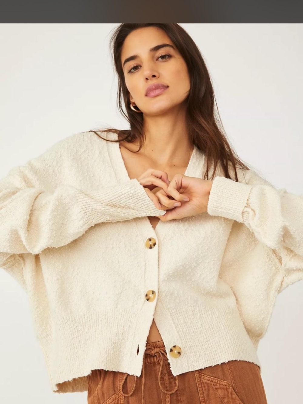 Free People Cream Textured Button-Front Cardigan